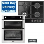 Oven & Hob Pack Stoves BI700STA Built Under Gas Double Oven With Black Glass 4-Ring Gas Hob