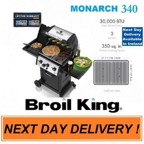 Broil King Gas BBQ Monarch 340 American Gas Barbeque LPG Bottled BBQ Gas 3 Gas Burner Barbeque with Side Burner