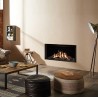 Hole In The Wall Gas Fire Gazco Reflex 105 Conventional Flue Edge Frame on gray wall