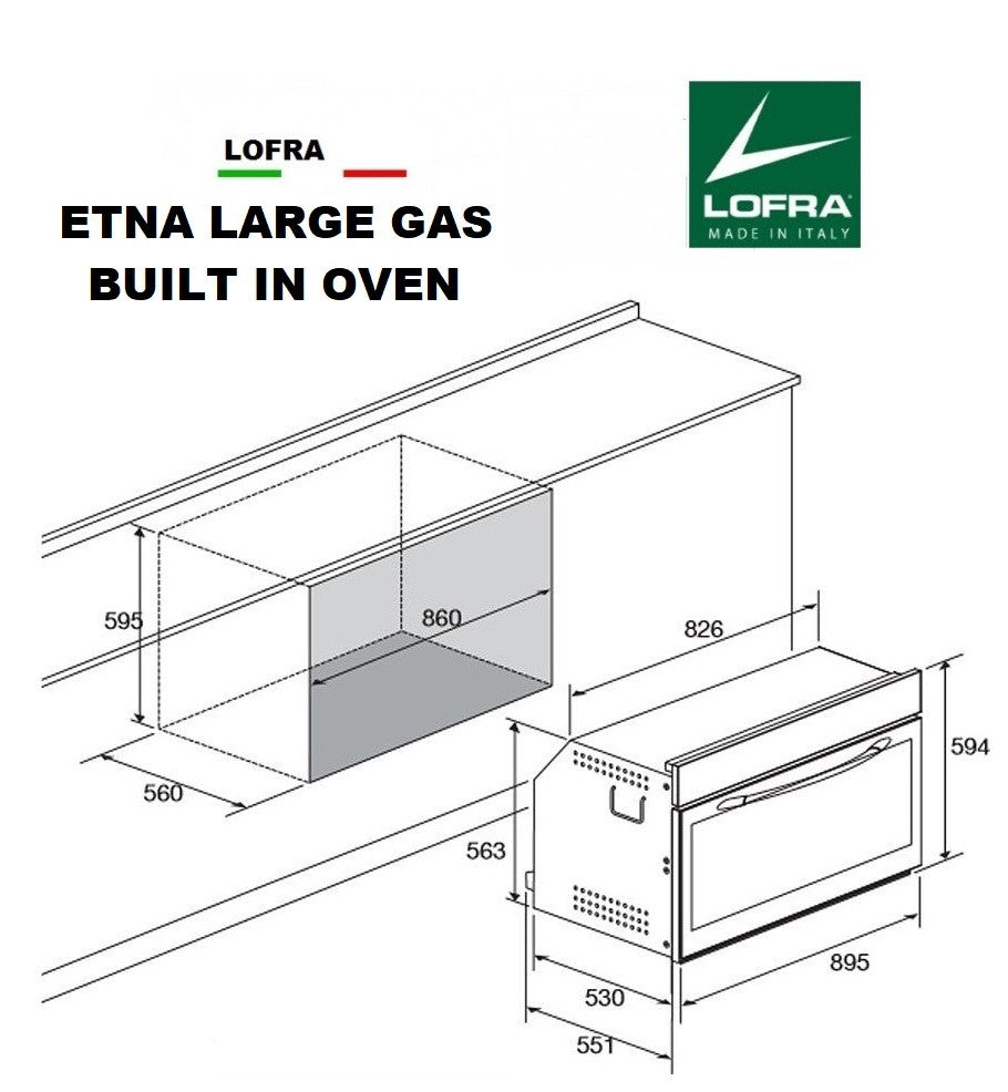 Lofra Etna 90 FAS 96GE Large Built In Stainless Steel Single Gas Oven 90cm wide.
