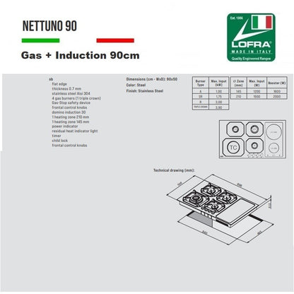 LOFRA GAIA ETNA 90cm Wide Gas Built In Oven with Gas & iNDUCTION Hob
