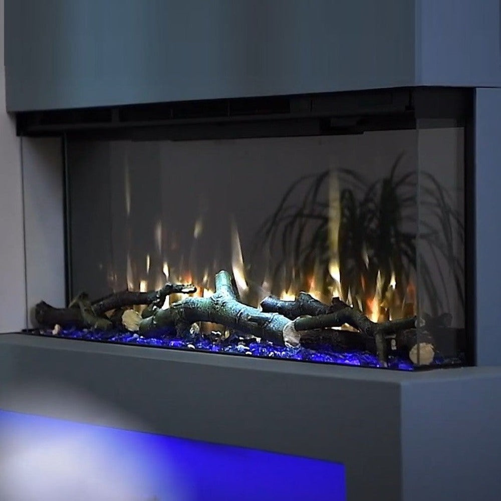C&J iRange i920e Slimline Multi-Sided Electric Fire with REAL CHOPPED WOOD LOGS