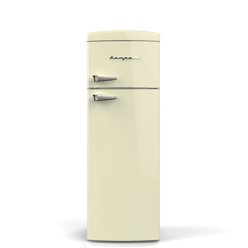 Bompani Italian Cream Retro Fridge with Short Small Top Freezer Cream. 60x171x64.5 cm.