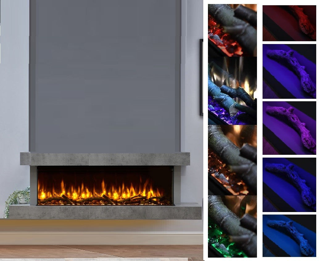 C&J iRange i920e Slimline Multi-Sided Electric Fire with REAL CHOPPED WOOD LOGS