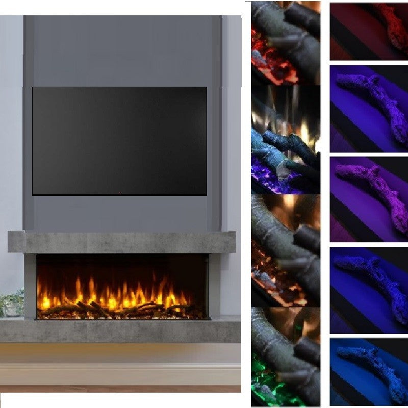 C&J iRange i920e Slimline Multi-Sided Electric Fire with REAL CHOPPED WOOD LOGS