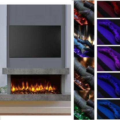 C&J iRange i920e Slimline Multi-Sided Electric Fire with REAL CHOPPED WOOD LOGS