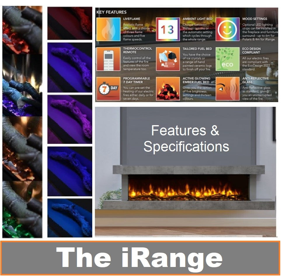 C&J iRange i920e Slimline Multi-Sided Electric Fire with REAL CHOPPED WOOD LOGS