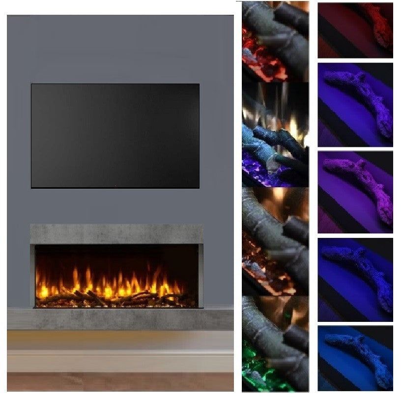 C&J iRange i920e Slimline Multi-Sided Electric Fire with REAL CHOPPED WOOD LOGS