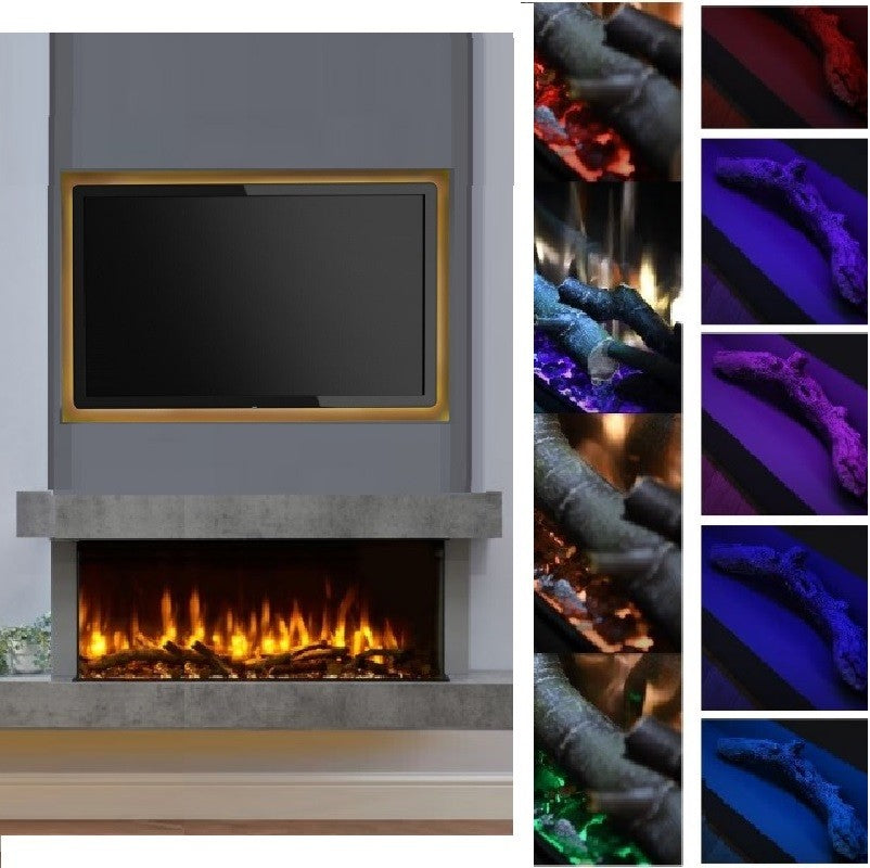 C&J iRange i920e Slimline Multi-Sided Electric Fire with REAL CHOPPED WOOD LOGS