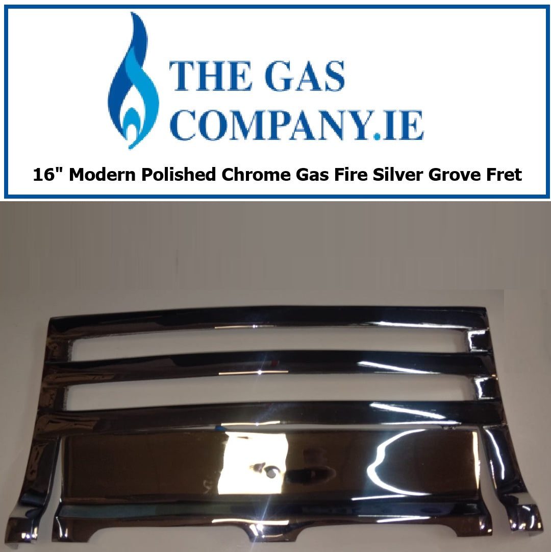 16" Modern Gas Fire Fret in Silver Polished Chrome suitable for 16" Gas Fire