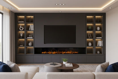C&J iRange i2000e Slimline Multi-Sided Electric Fire with Real Chopped Coppice Logs