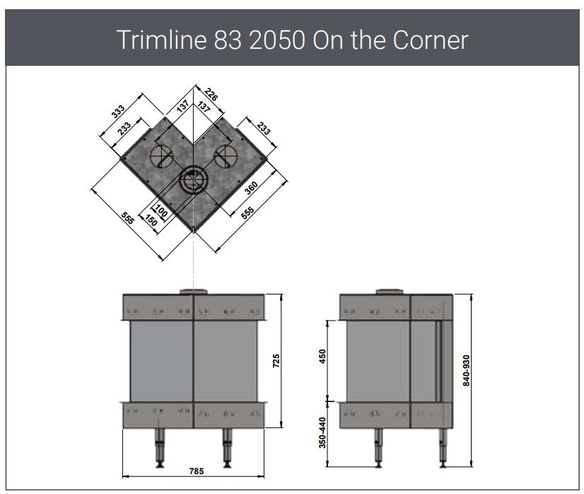 Trimline TL2050-4 On The Corner 4 Sided Gas Fire Balanced Flue,Flat Bed Logs ,Antracite Liners.