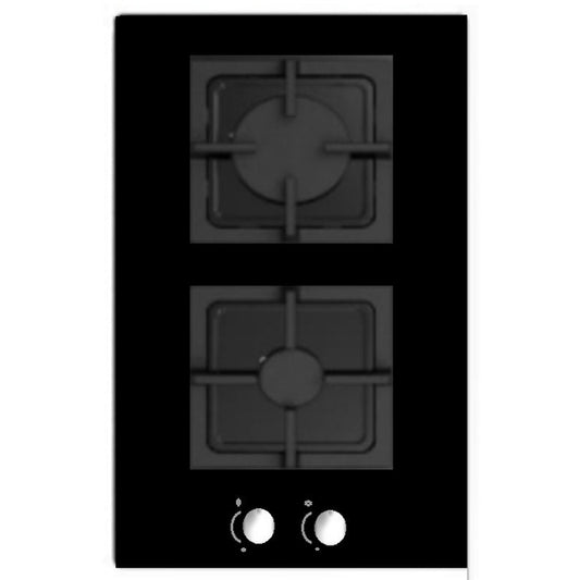 Gas 2 Burner Two Ring Dominiq Black Glass Gas Hob, (NEXT DAY SHIPPING)