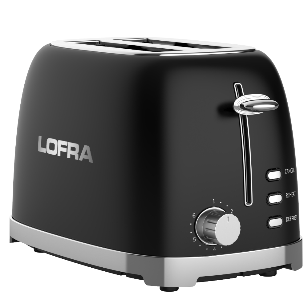 50's Lofra Retro Style 2 Slice Toaster Dolcevita Black | ITANM26E/1 Front On Controls Facing Right