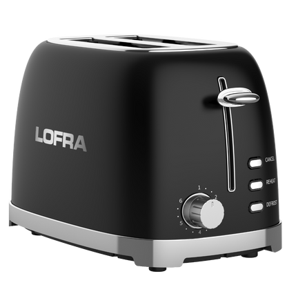 50's Lofra Retro Style 2 Slice Toaster Dolcevita Black | ITANM26E/1 Front On Controls Facing Right
