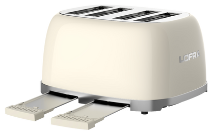 50's Lofra Retro Style 4 Slice Toaster Dolcevita Cream | Side on Image Toaster with crumb trays