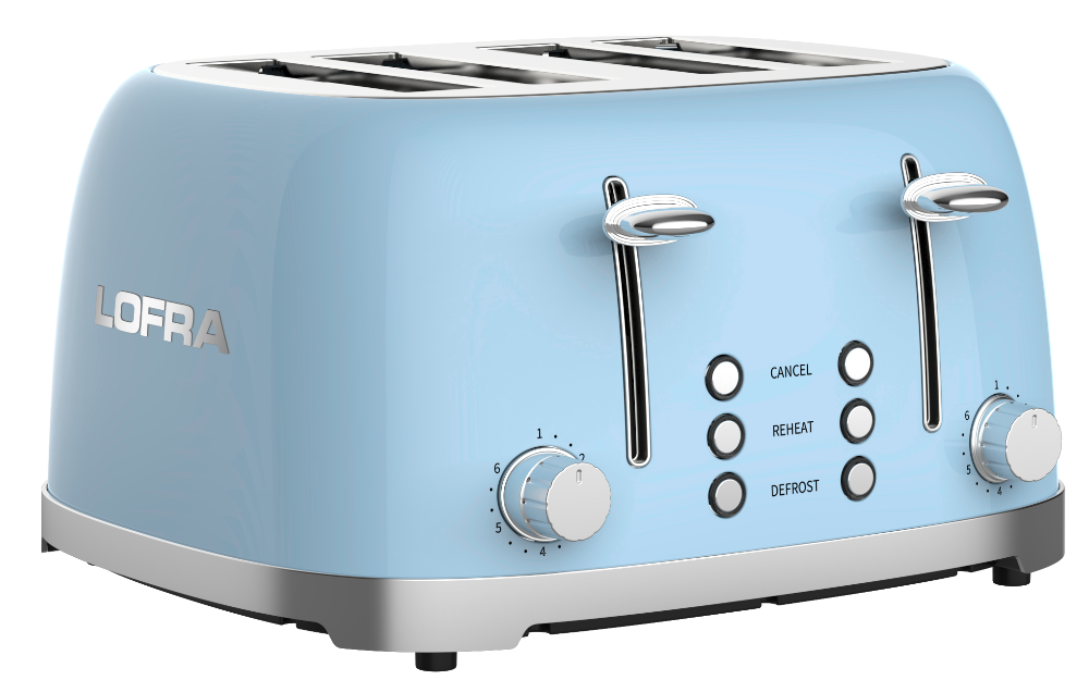 50's Lofra Retro Style 4 Slice Toaster Dolcevita Blue | Side on Image Toaster