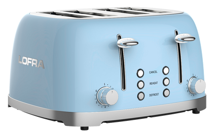 50's Lofra Retro Style 4 Slice Toaster Dolcevita Blue | Side on Image Toaster