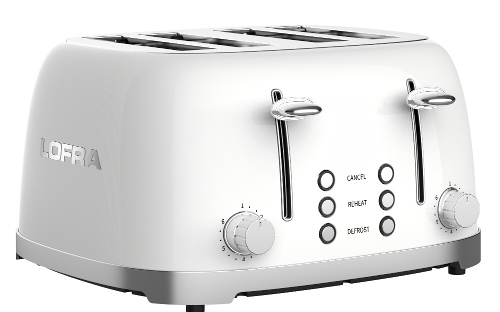 50's Lofra Retro Style 4 Slice Toaster Dolcevita White | Side on Image Toaster Right controls
