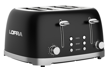 50's Lofra Retro Style 4 Slice Toaster Dolcevita Black | Side on Image Toaster Controls