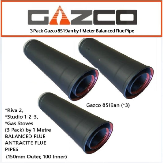 Gazco 8519an 3 Pack by 1 Meter Balanced Flue Pipe 150mm Diameter Anthracite 1000mm