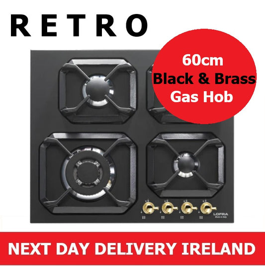 Retro Black & Brass 4 Burner Low Profile Gas Hob 60cm (SPECIAL OFFER)