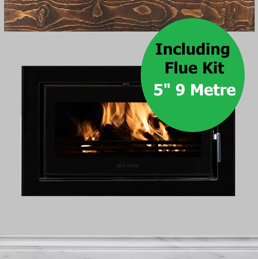 Heat Design Vitae 8kW Wood Burner Landscape Inset Cassette Solid Fuel Stove & 9m Flue Bundle