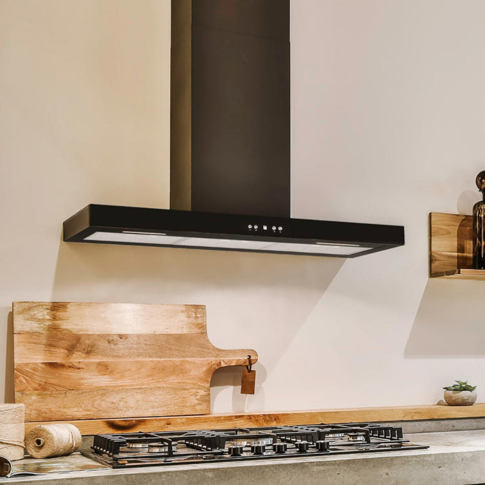 LaModa Brushless Slimline Flat Wall Mounted Linear Extractor Fan Cooker Hood Range Black Steel