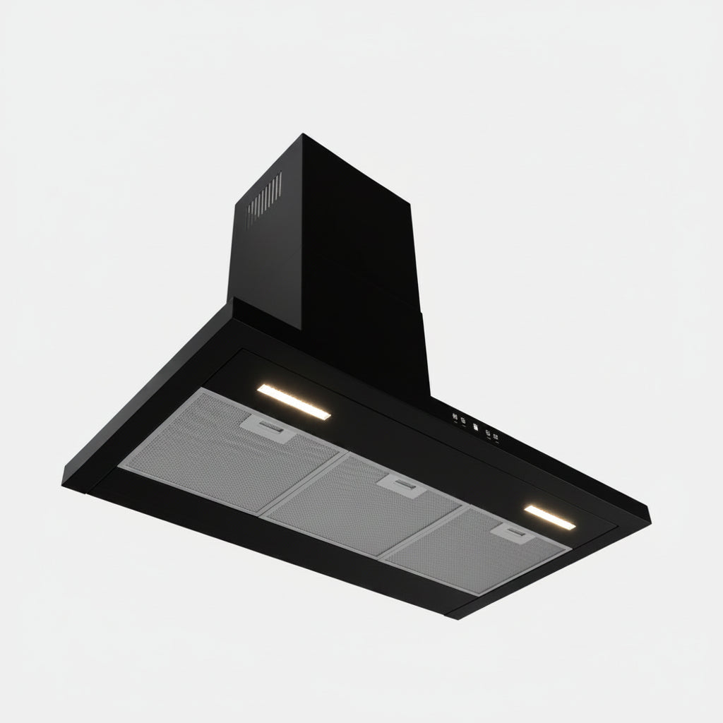 LaModa Brushless Slimline Flat Wall Mounted Linear Extractor Fan Cooker Hood Range Stainless Steel Black