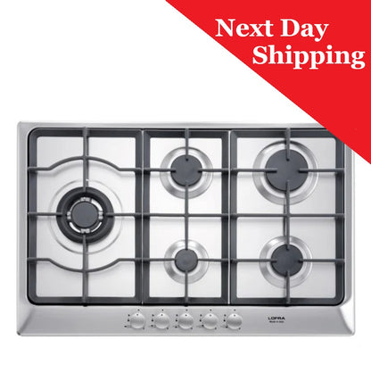 Lofra Artes 75 HDS7T0 5 Burner Gas Hob, Left Side Wok Burner 75cm