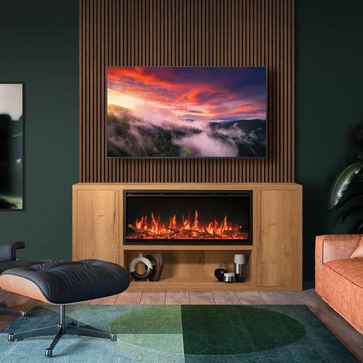 FireFX Venezia Oak Effect Media Cabinet Suite Atmos 105 Electric Fireplace Crafted by STOVAX