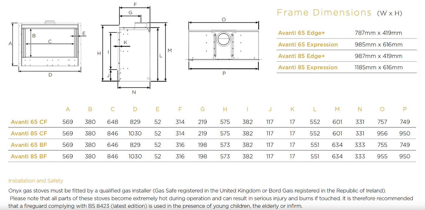 Gazco Onyx Avanti 65 Balanced Flue Log Effect Gas Fire with Edge Plus Frame (Copy)