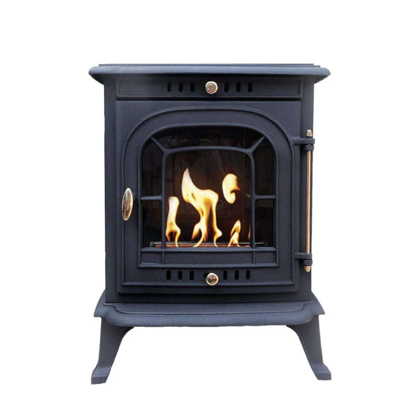 Scandi-Flame Bergen Small Cast Iron Bioethanol Stove Single Door Stove Brass Furniture