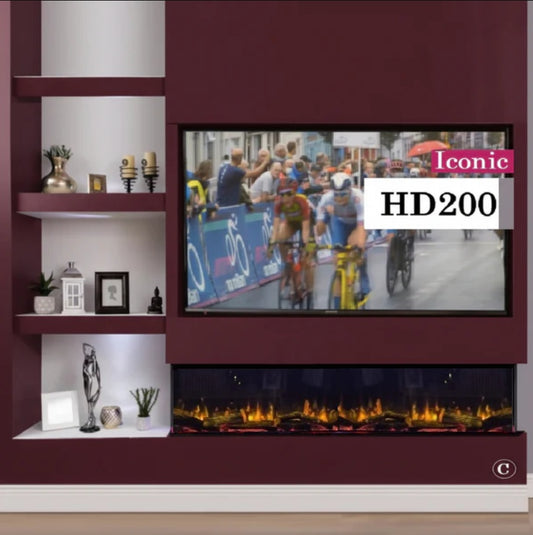 Solarflame Iconic 2000mm Electric Fire Multi Sided Fire EICONHD200 with Deluxe Log