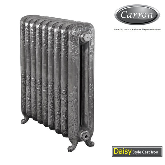 DAISY Brushed Cast Iron Radiator–2 Column 9 Section,780 High by W706 by D220mm. Brushed Steel