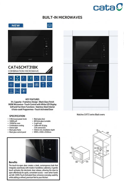 Premium CATA Appliance Pack Bundle Z: Integrated Black Glass Built-In Kitchen Oven & Warming Drawer