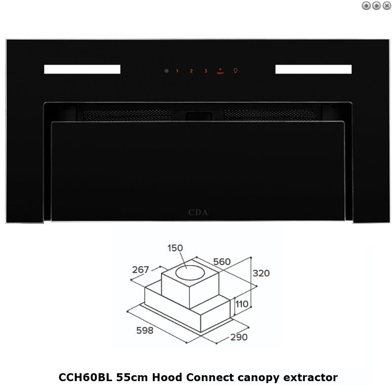 Integrated Dishwasher & Black Glass Canopy Extractor Hood -CDA Appliance Pack: D