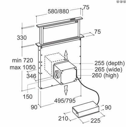 CDA EDD BL Sleek Steel & Black Glass Downdraft Integrated Designer Extractors Range