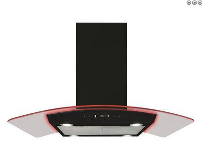 CDA EKPK90 Island Series Curved Glass Extractor hood with Led Edge Mood Lighting R-G-B