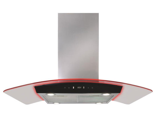 CDA EKPK90 Island Series Curved Glass Extractor hood with Led Edge Mood Lighting R-G-B