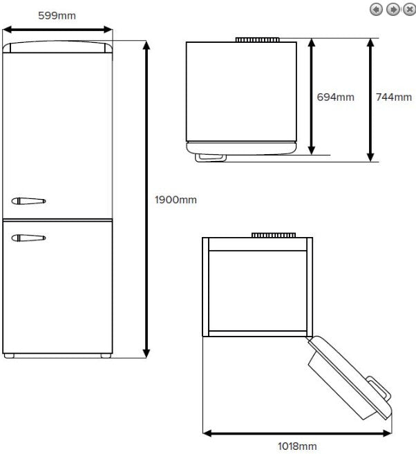 CDA Florence Retro 50s-Style Frost Free Fridge Freezer -H 199 cm x W 60 cm x D 72.5 cm