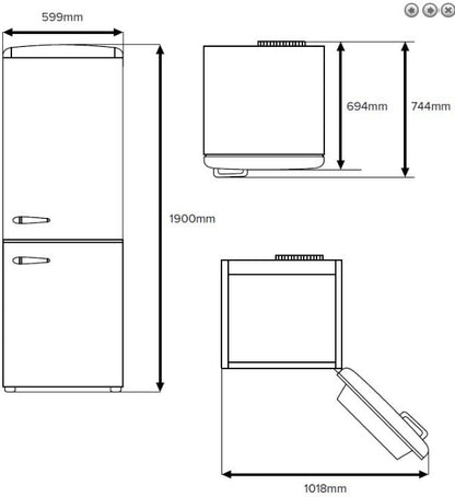 CDA Florence Retro 50s-Style Frost Free Fridge Freezer -H 199 cm x W 60 cm x D 72.5 cm