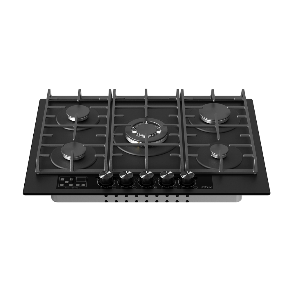 CDA HVG731 Five Burner 70cm Gas Hob on Black Glass