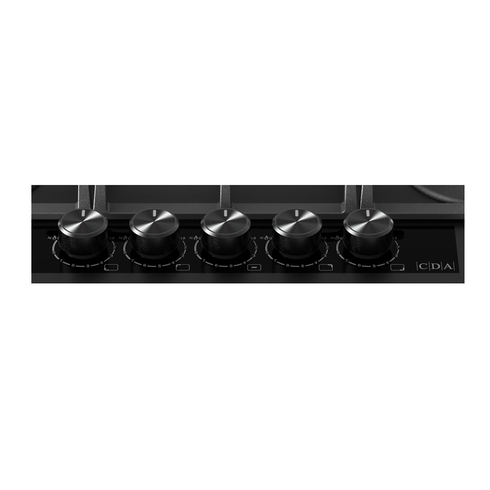 CDA HVG731 Five Burner 70cm Gas Hob on Black Glass