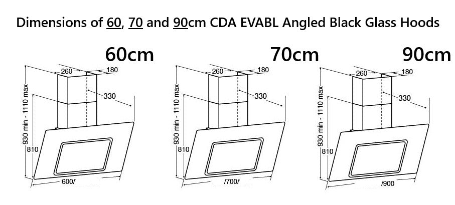 CDA EVABL Black Angled Glass Chimney Extractor Hood Contemporary Design