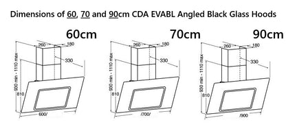 CDA EVABL Black Angled Glass Chimney Extractor Hood Contemporary Design