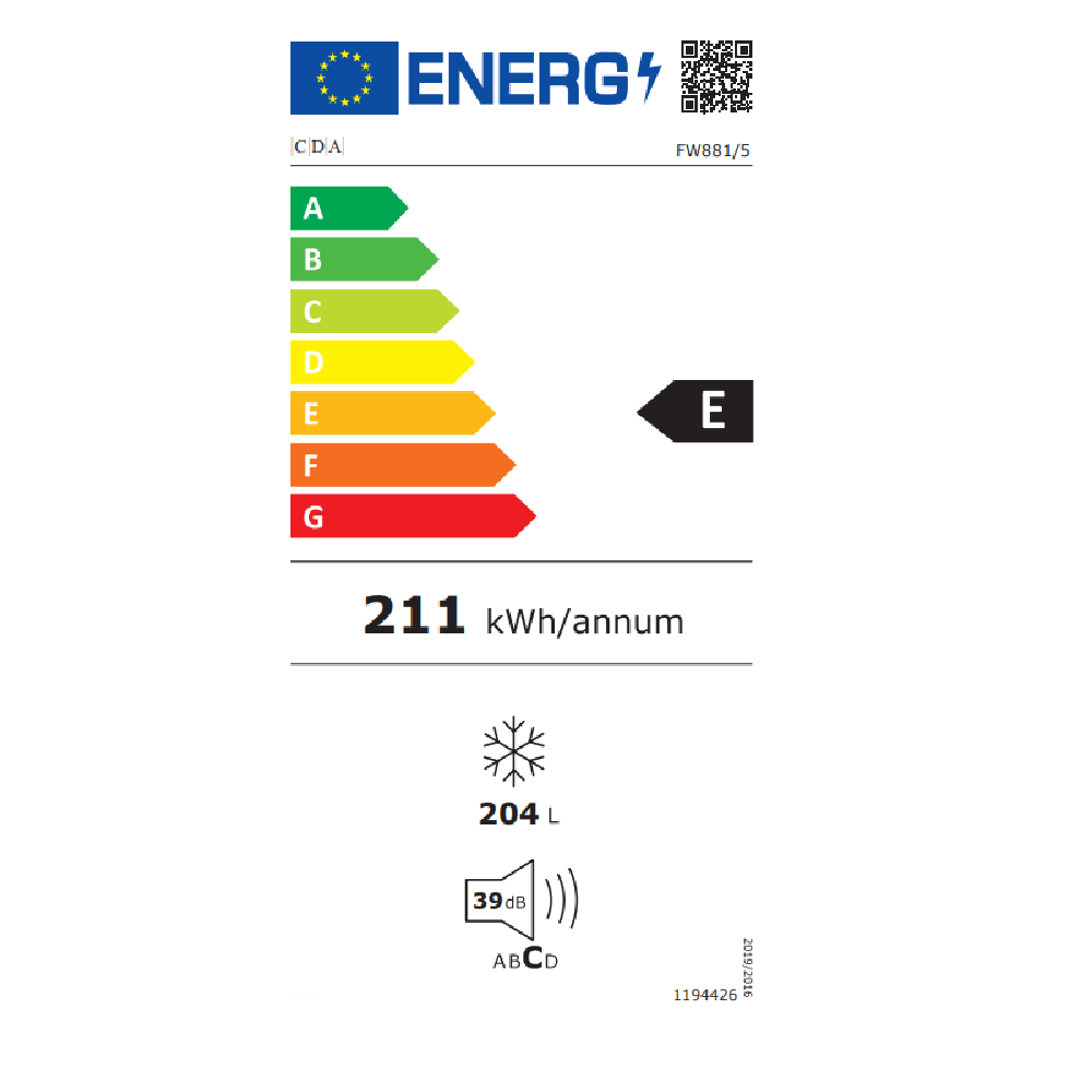 CDA FW881 Integrated Full Height Freezer