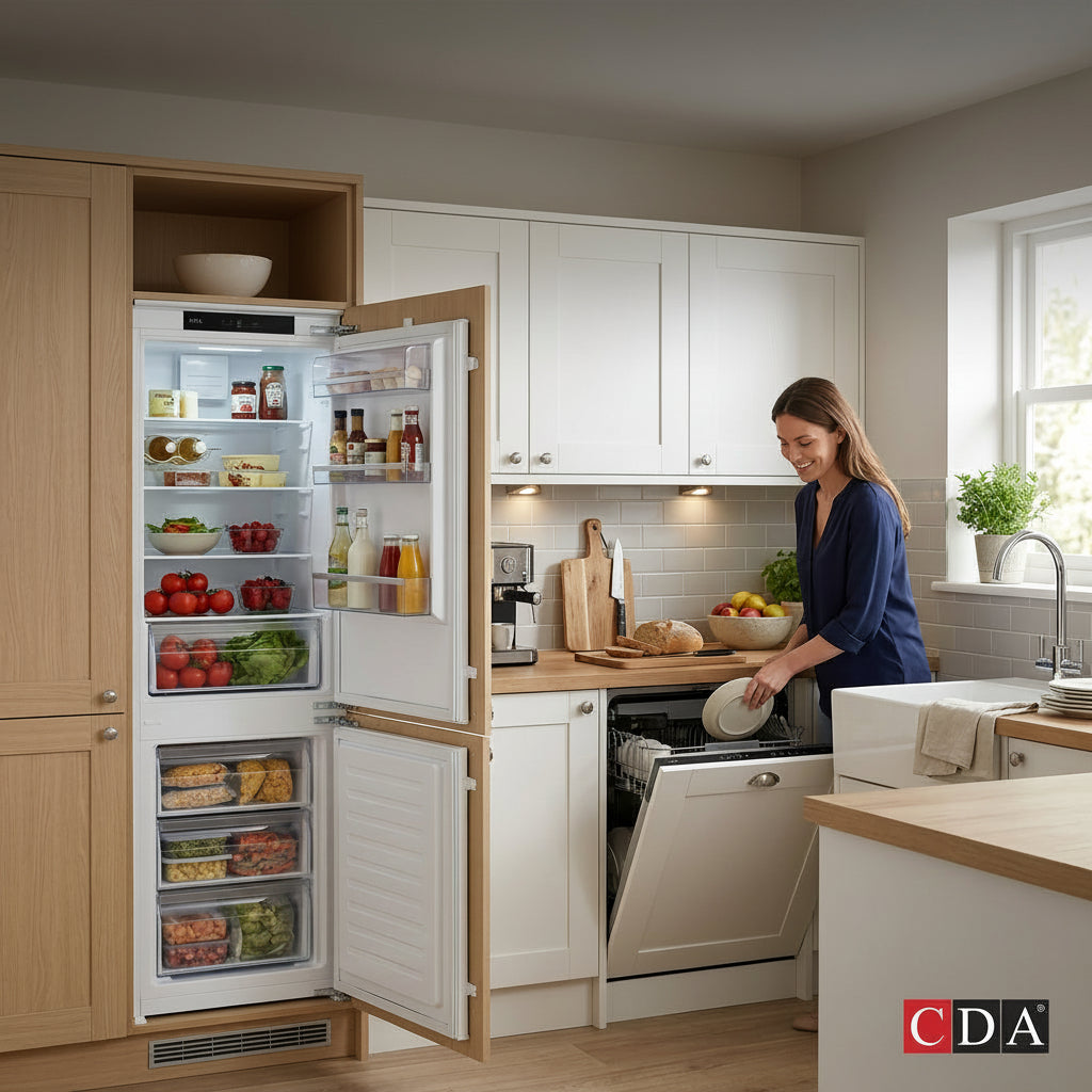 CDA Built In Pack F: Integrated Frost Free Firdge Freezer with 13 Place Dishwasher