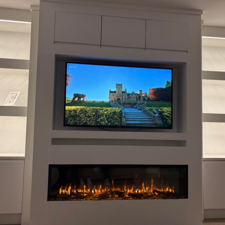 C&J iRange i1500e Slimline Multi-Sided Electric Fire with REAL CHOPPED WOOD LOGS