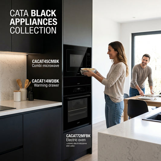Premium CATA Appliance Pack Bundle Z: Integrated Black Glass Built-In Kitchen Oven & Warming Drawer